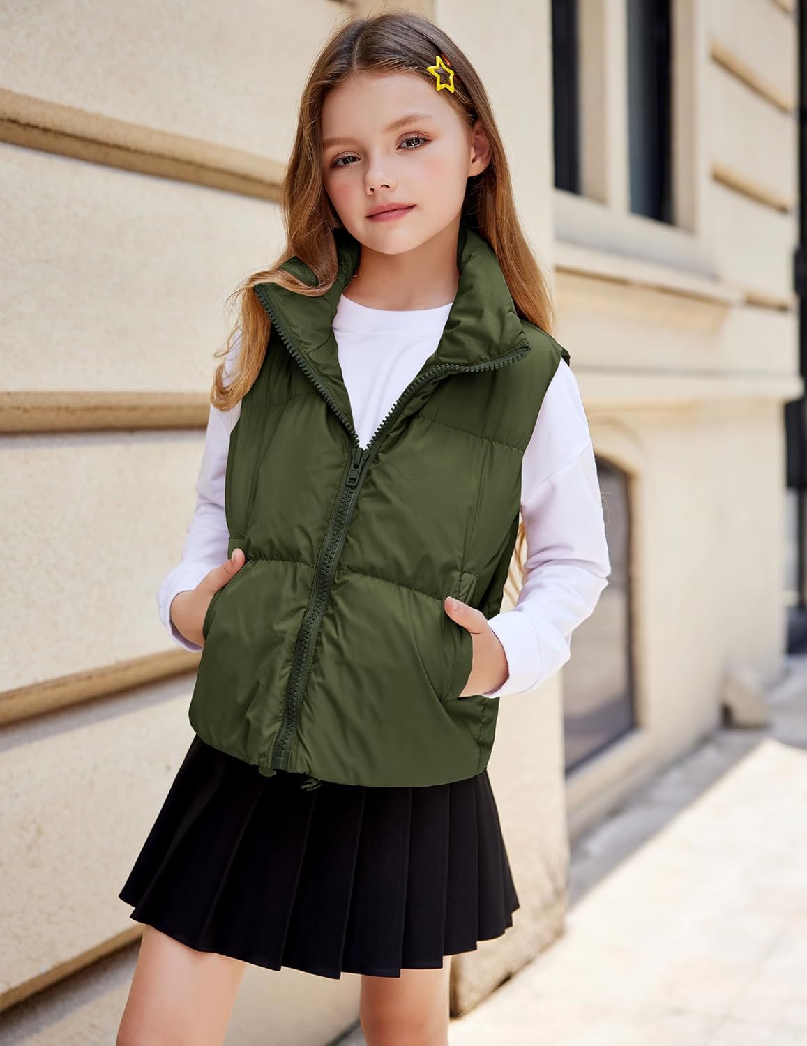 Arshiner Girls Winter Zipper Puffer Vest Lightweight Sleeveless Outwear Puffy Vests for 5-12 Years Old - Image 3