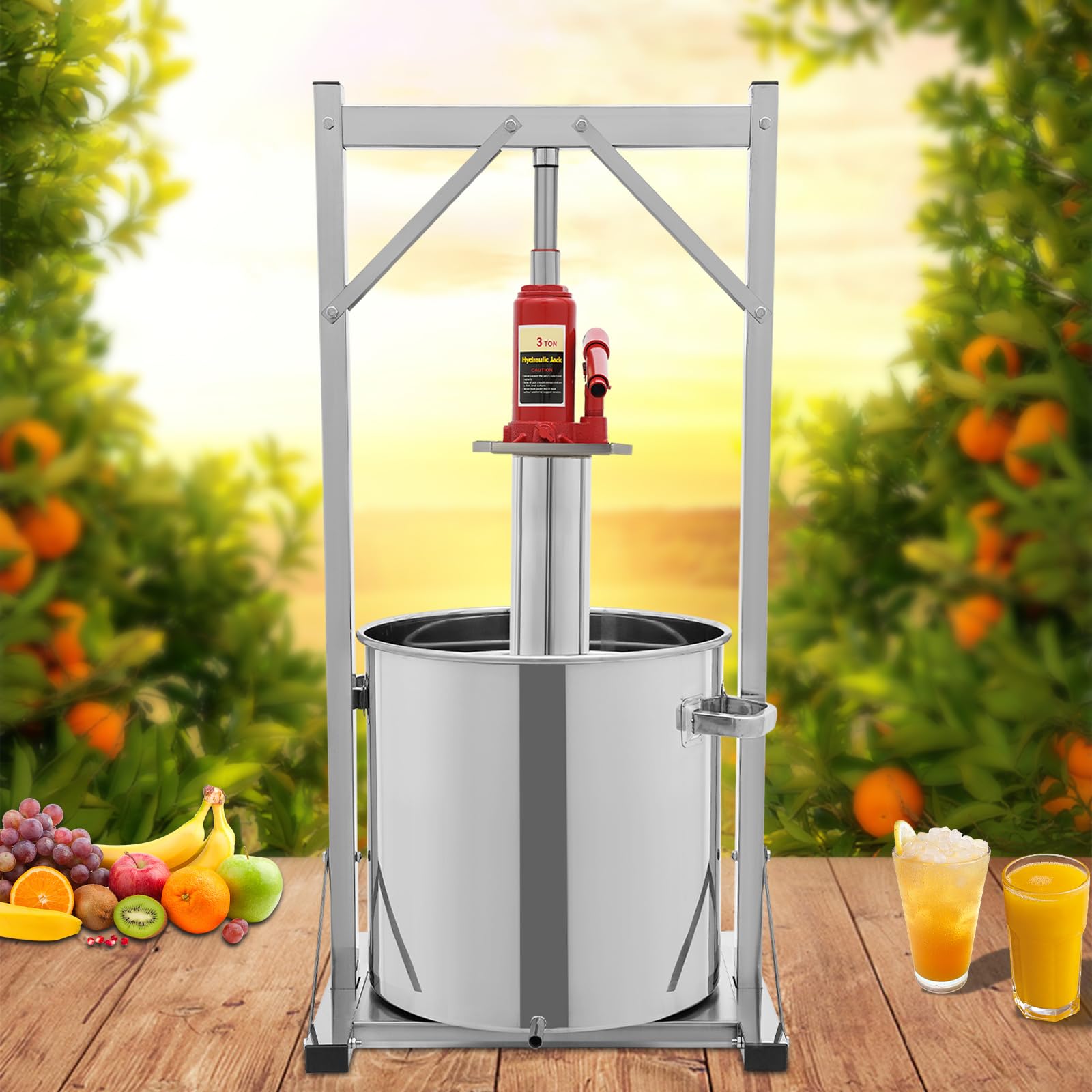spremiagrumi in acciaio inox, grande capacità, spremiagrumi idraulico in acciaio inox, macchina per succo manuale, uva di mela, tintura di verdure, miele, olio d'oliva, con