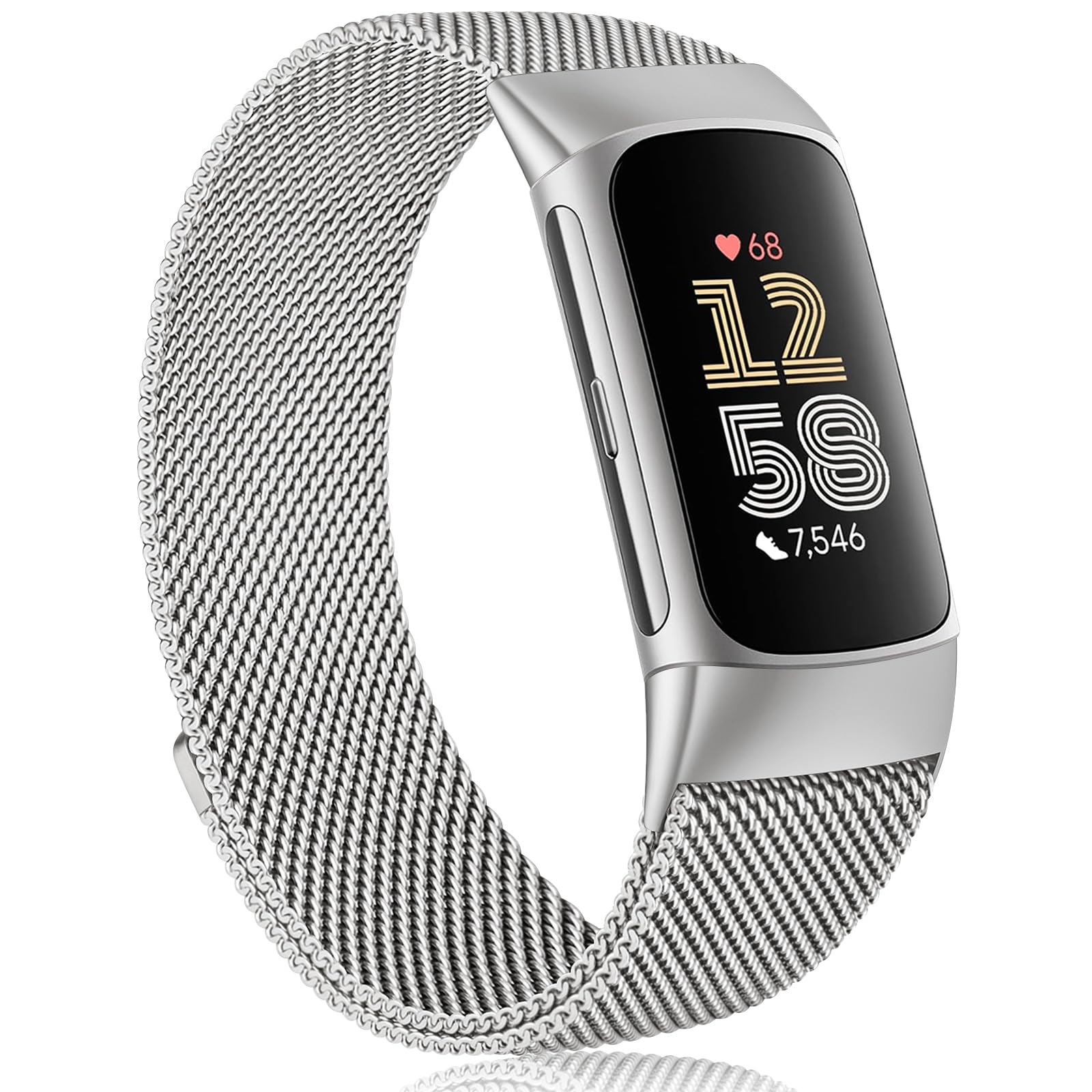 Meliya for Fitbit Charge 6 Bands Women Men, Stainless Steel Metal Mesh Loop Adjustable Magnetic Wristband Replacement Straps Compatible with Fitbit Charge 6 Fitness Tracker (Silver)-image-19