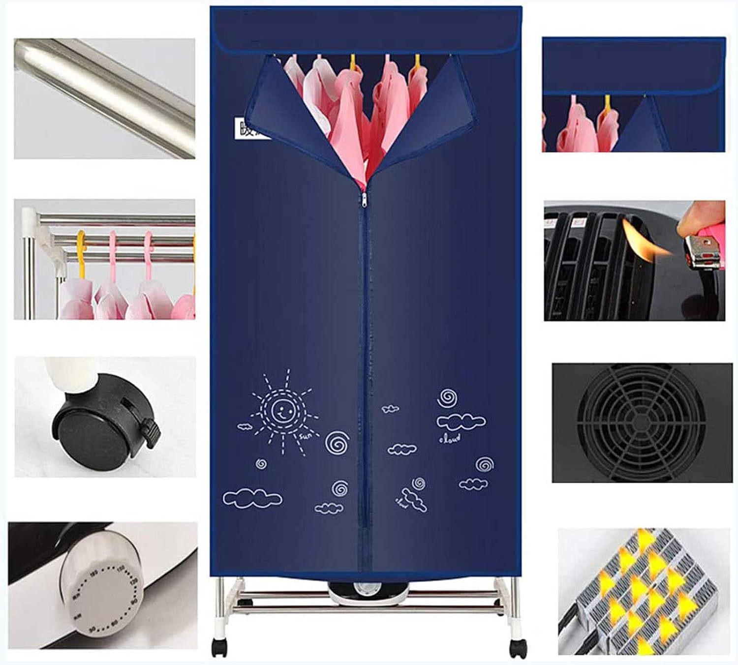 Small Home Dryer, Double Layer Dryer Energy Efficient, 180 Minutes Adjustable Timer, 1000 Watts Large Capacity, Overheat Protection (70 x 45 x 165 cm)