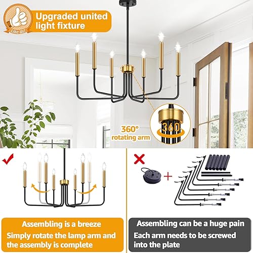 Miniatura 3 de Candelabro negro y dorado, lámpara de granja de 6 luces para comedor, accesorios de iluminación colgantes, lámparas de comedor, lámpara industrial
