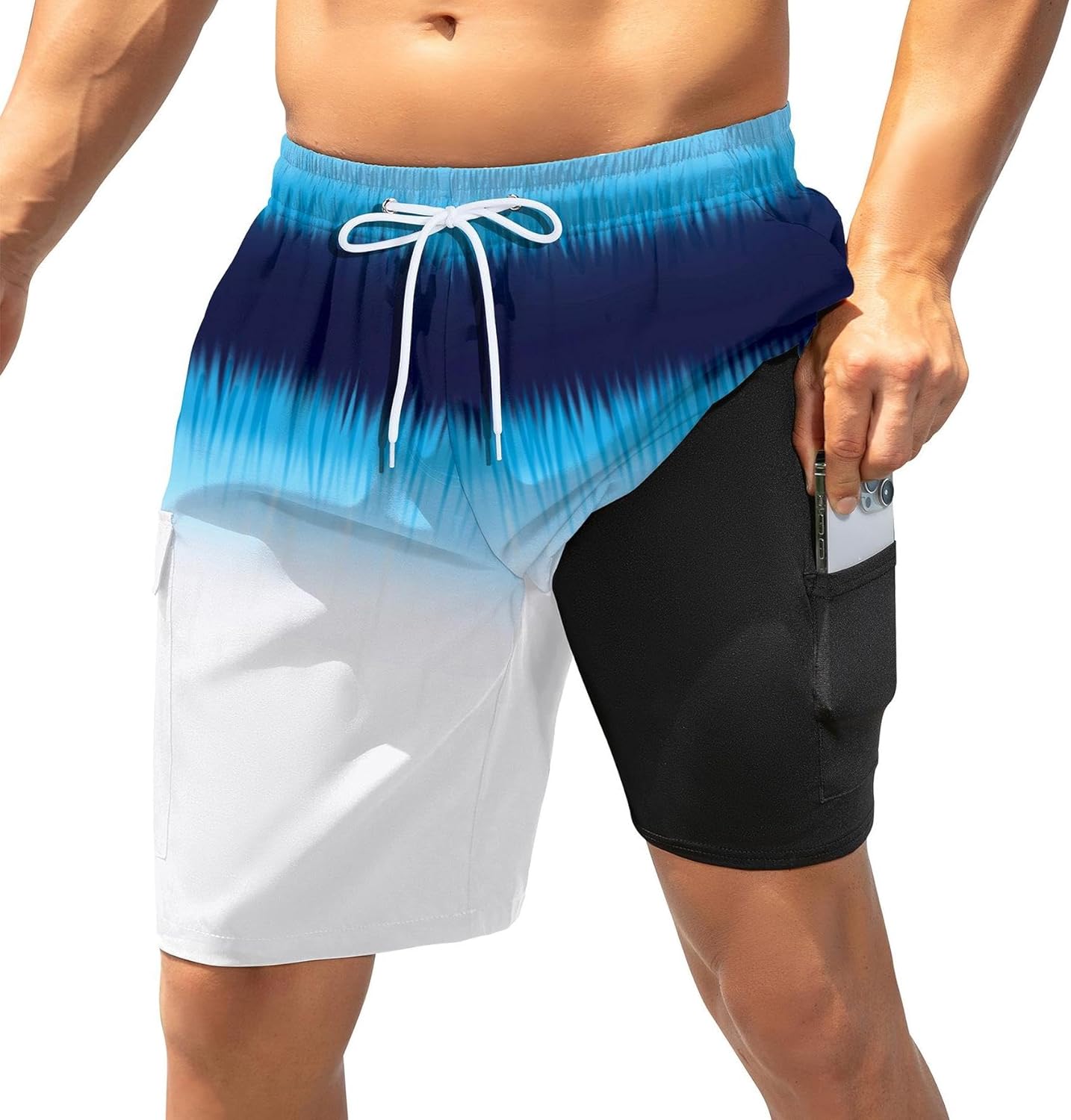 American Trends Mens Swim Trunks with Compression Liner Board Shorts for Men Quick Dry Swimsuits Bathing Suit Swimwear