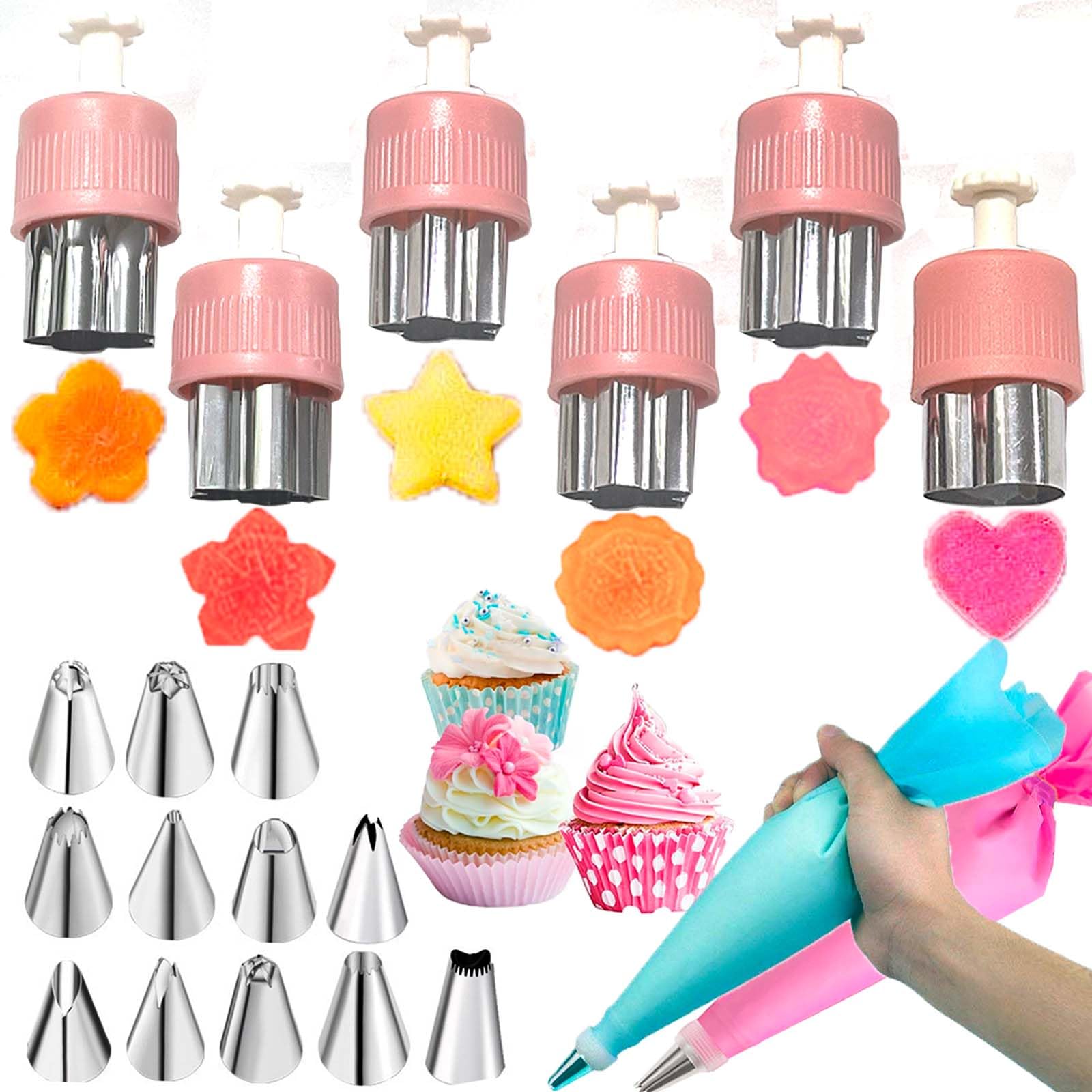 Cupcake-Entkerner-Set Aus Edelstahl – Mit 3 Ausstechern (Blume, Herz, Stern), Spritzbeutel & Tüllen, Zum Füllen & Dekorieren