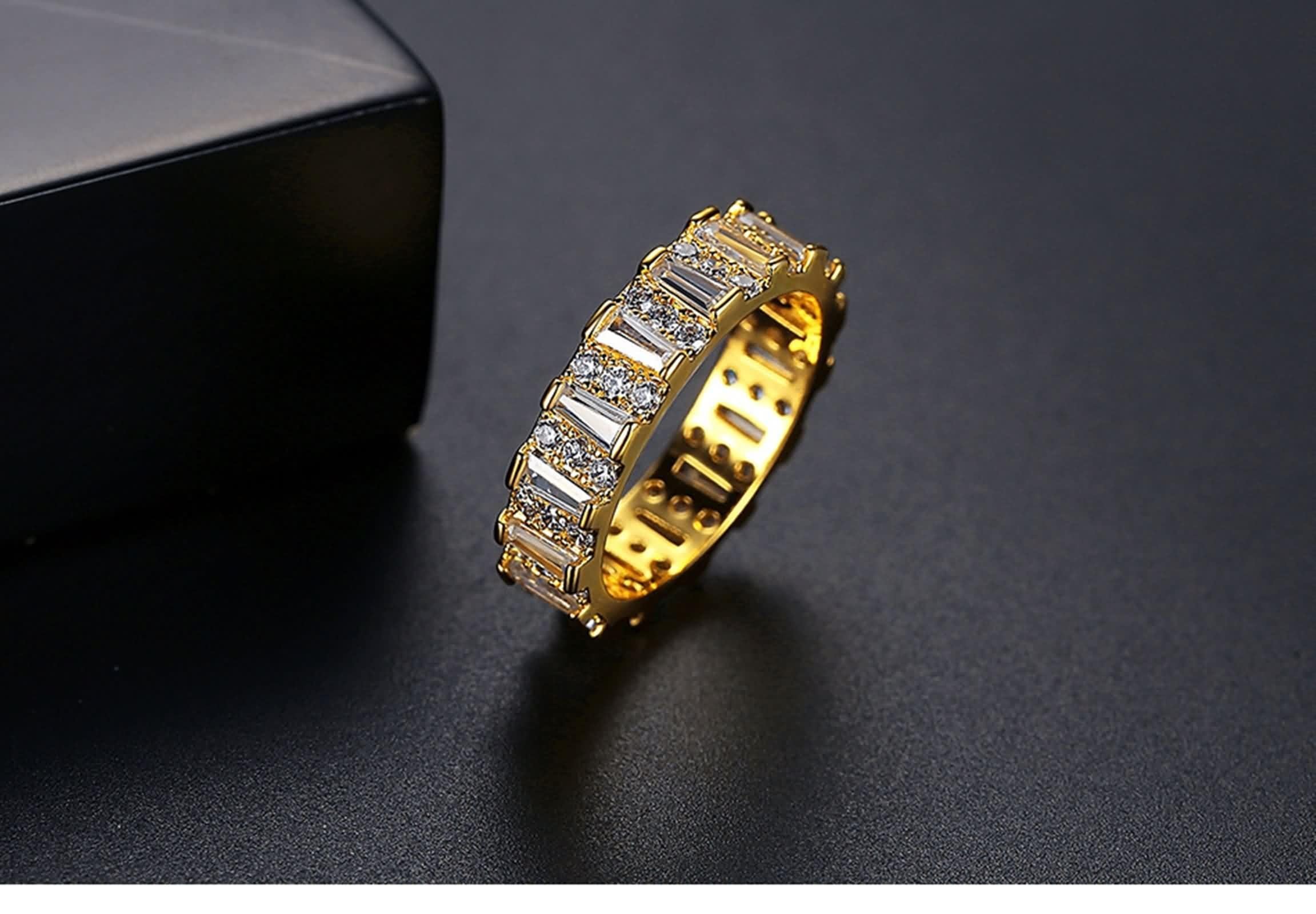 14 Karat Gelbgold Damenringe Moissanit Weiß, Rings Rechteck