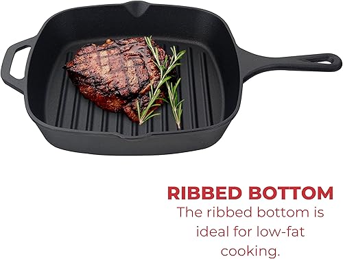 Miniatura 10 de Jim Beam , Sartén cuadrada de hierro fundido pre-sazonado con crestas, 16 pulgadas, negro