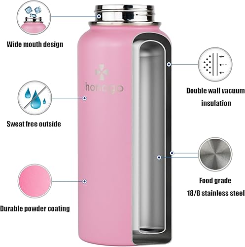 Miniatura 3 de Botella de agua deportiva de 32 onzas con recubrimiento en polvo de doble pared aislada al vacío, de acero inoxidable 188, boca ancha, termo térmico