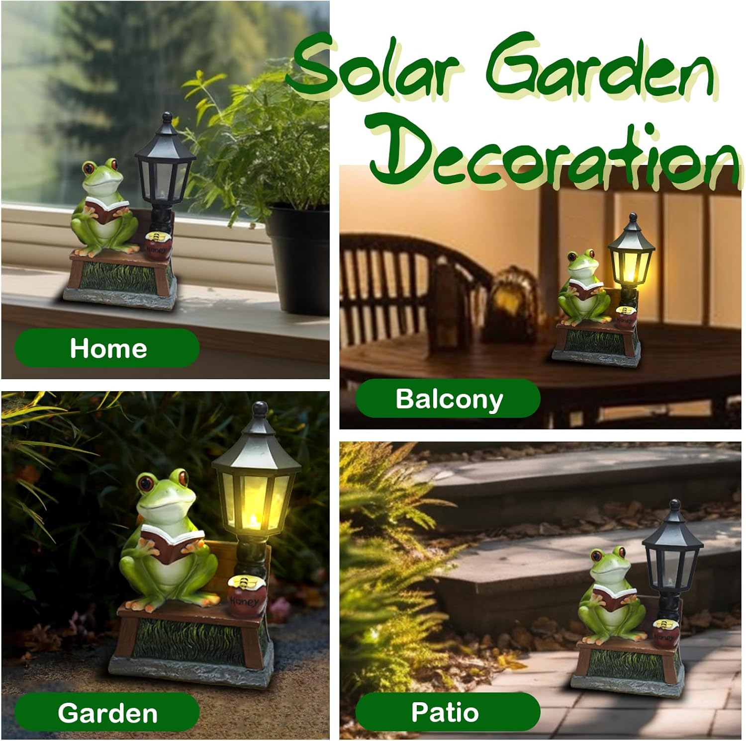 Frog Garden Statue Home Outdoor Decor - Solar Frogs Learning Sculptures Auto LED Waterproof Lights, Garden Outside Figurine Ornament, Women/Gardening/Housewarming Gift for Yard/Pond - Image 6