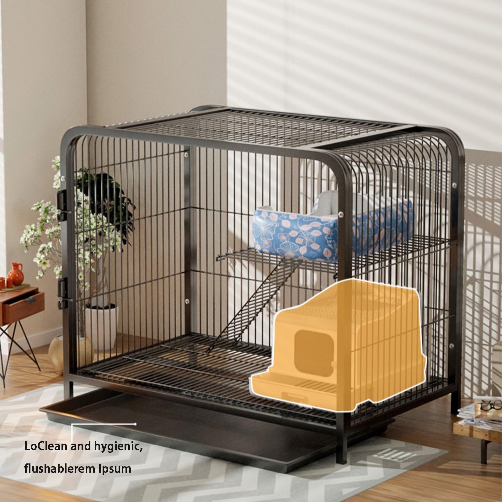Gabbia per gatti da interni, design a doppia porta, lucernario e ripiano superiore, facile da pulire, con serratura paraurti – ideale per mantenere gli animali domestici al sicuro e al sicuro in casa