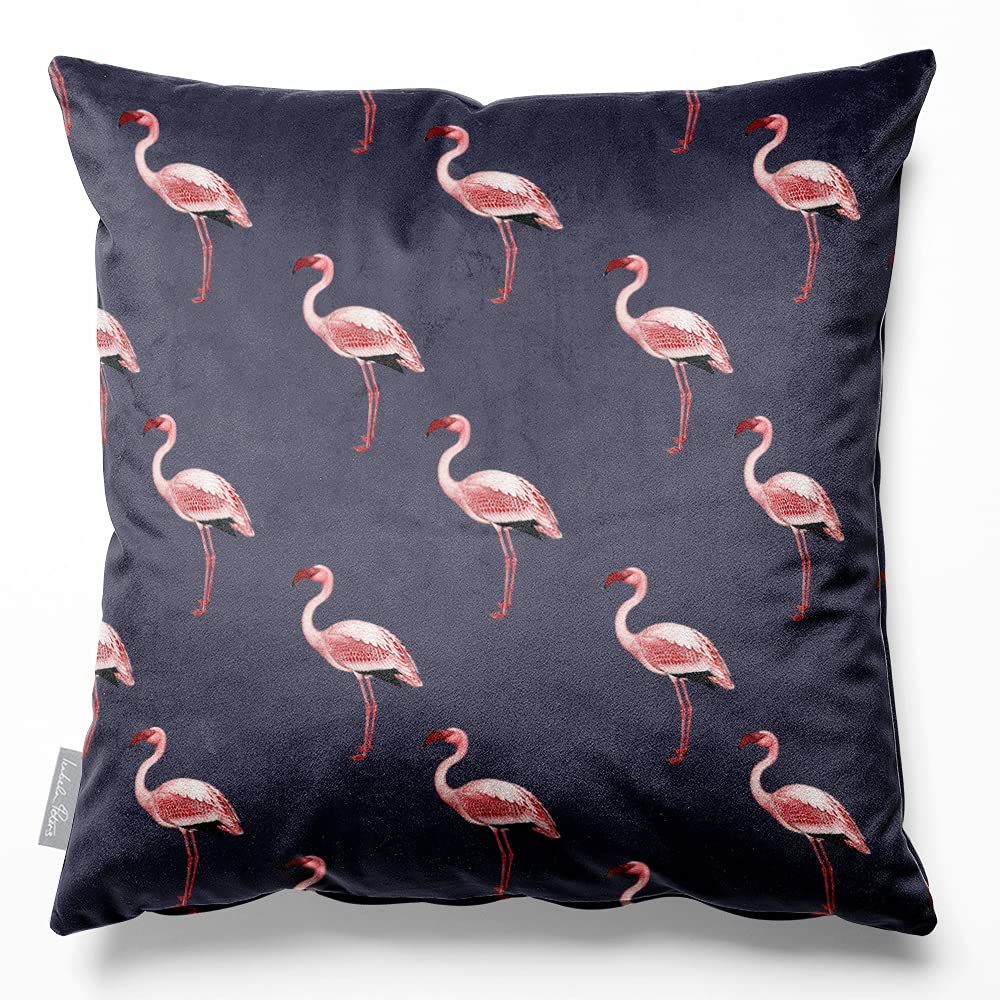 Izabela Peters Flamingos - Graphite Cushions With Covers Included, Filled Cushion, Eco-Friendly Velvet Cushions, 45 Cm, Chair Cushions, Sofa Cushions, Seat Cushions, Large Cushions