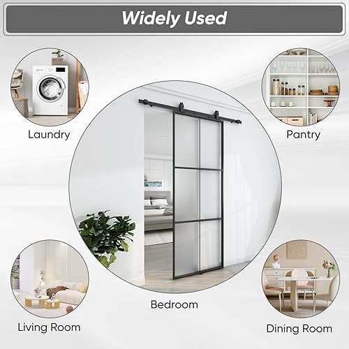 Miniatura 4 de Barnsmith Panel de puerta de granero de vidrio de aluminio de 30 x 84 pulgadas, losa de puerta de vidrio templado esmerilado para bricolaje, fácil