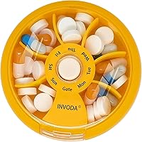 Vista 12 de INVODA - Organizador semanal de pastillas con 7 compartimentos, pastillero giratorio para medicación diaria y vitaminas - Estuche portátil de viaje