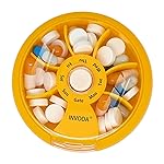 INVODA Weekly Pill Organizer 7 Compartment Rotating Pill Box for Daily Medication & Vitamins - Portable Travel Pill Case Fish Oil Supplements Vitamins Organizer (Orange)