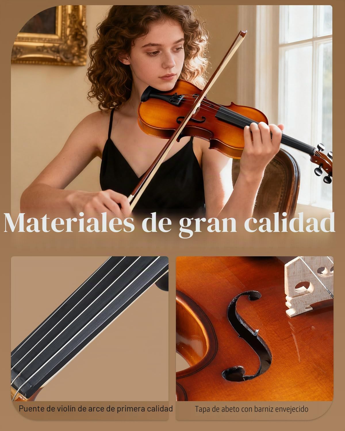Ktaxon Violín 4/4 de madera maciza, juego de violín acústico de tamaño completo para principiantes y adultos, kit de iniciación hecho a mano que incluye arco, colofonia, puente, soporte para hombro