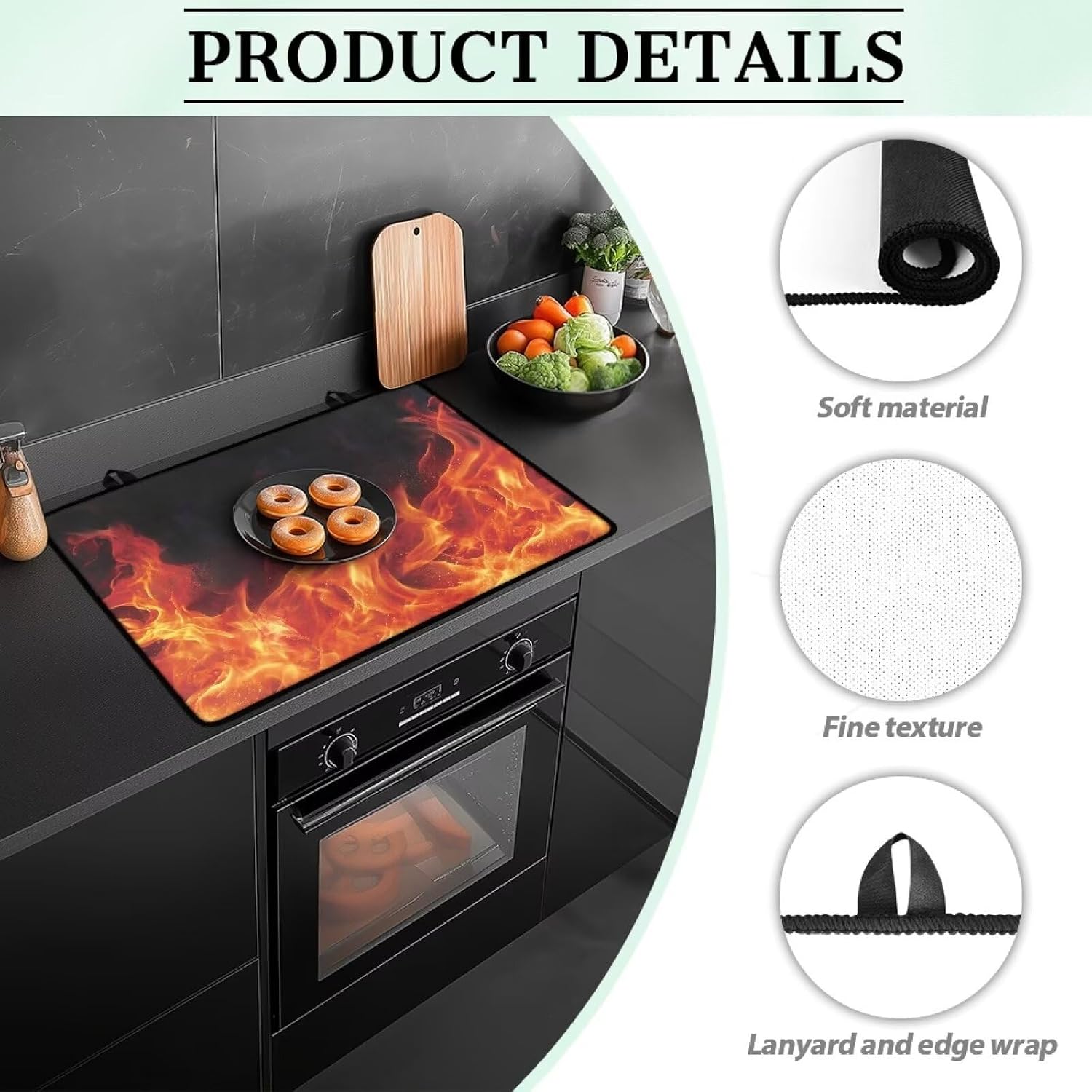 Poceacles Glass Stove Top Cover Non-slip Electric Stove Top Protector Cooktop Cover for Electric Stove, Heat Resistant Foldable Range Cover, 29'' x 21'', Flame Red