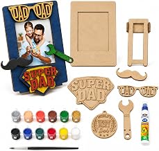 DIY Father’s Day Photo Frame Kit for Kids & Adults | Pine MDF Super Dad Photo Frame Craft Kit with 12 Colors, Brush & Glue | Handmade Gift for Father, Dad, Papa | Tabletop Photo Frame