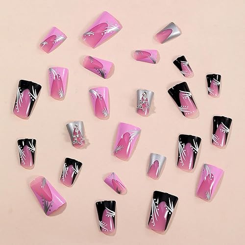 Miniatura 3 de 24 piezas de uñas postizas de punta francesa a presión, uñas postizas gruesas de pato, uñas postizas largas de cobertura completa con diseños de