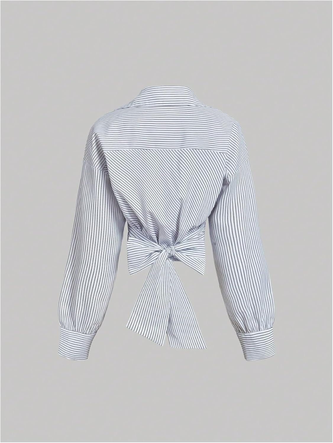 SweatyRocks Women's Striped Wrap Turn Down Collared Blouse Long Sleeve Dressy Casual Shirts - Image 2