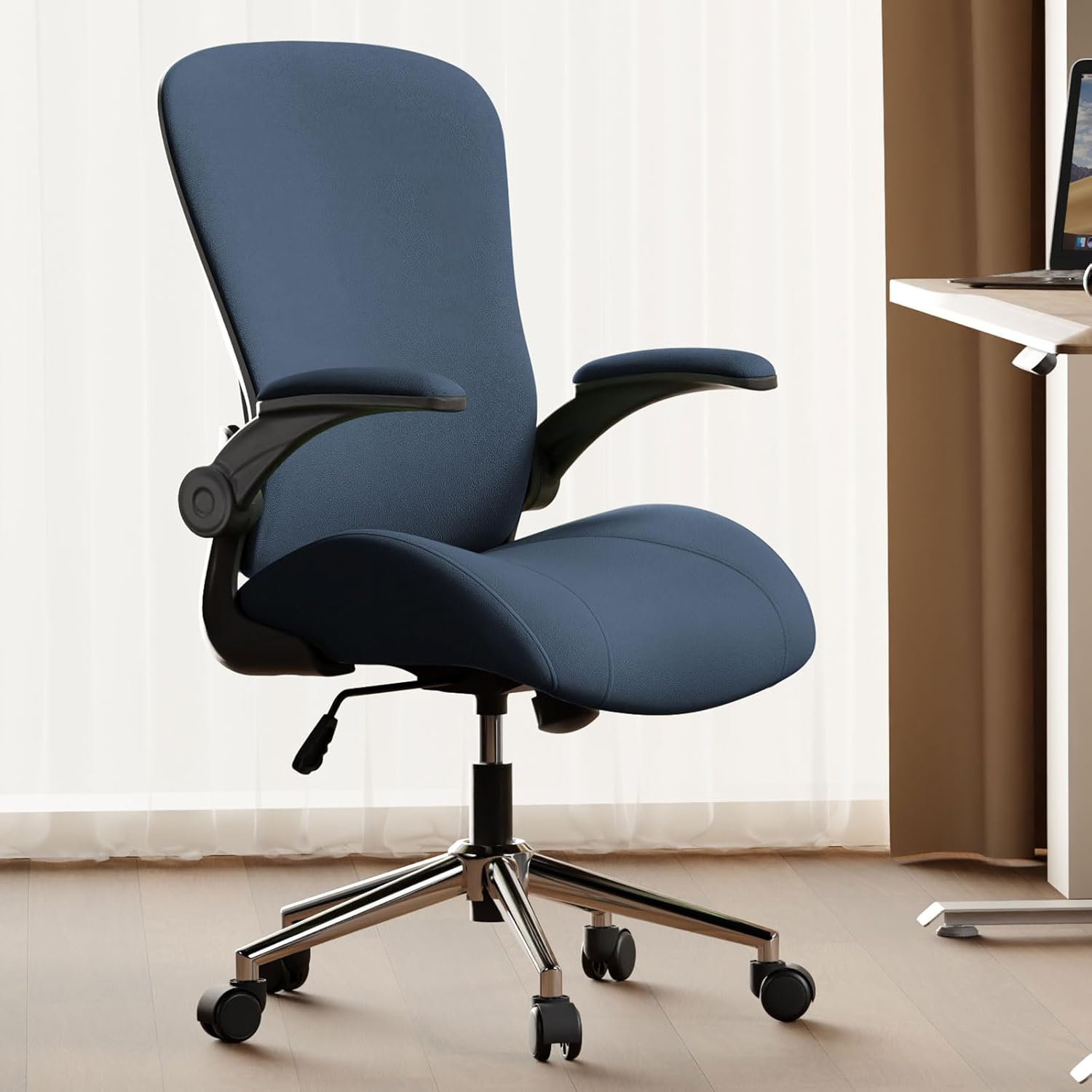 Blue Ergonomic Office Desk Chair Soft Fabric Thickened Curved seat Cushion with Adjustable Lumbar Support Perfect Blend of