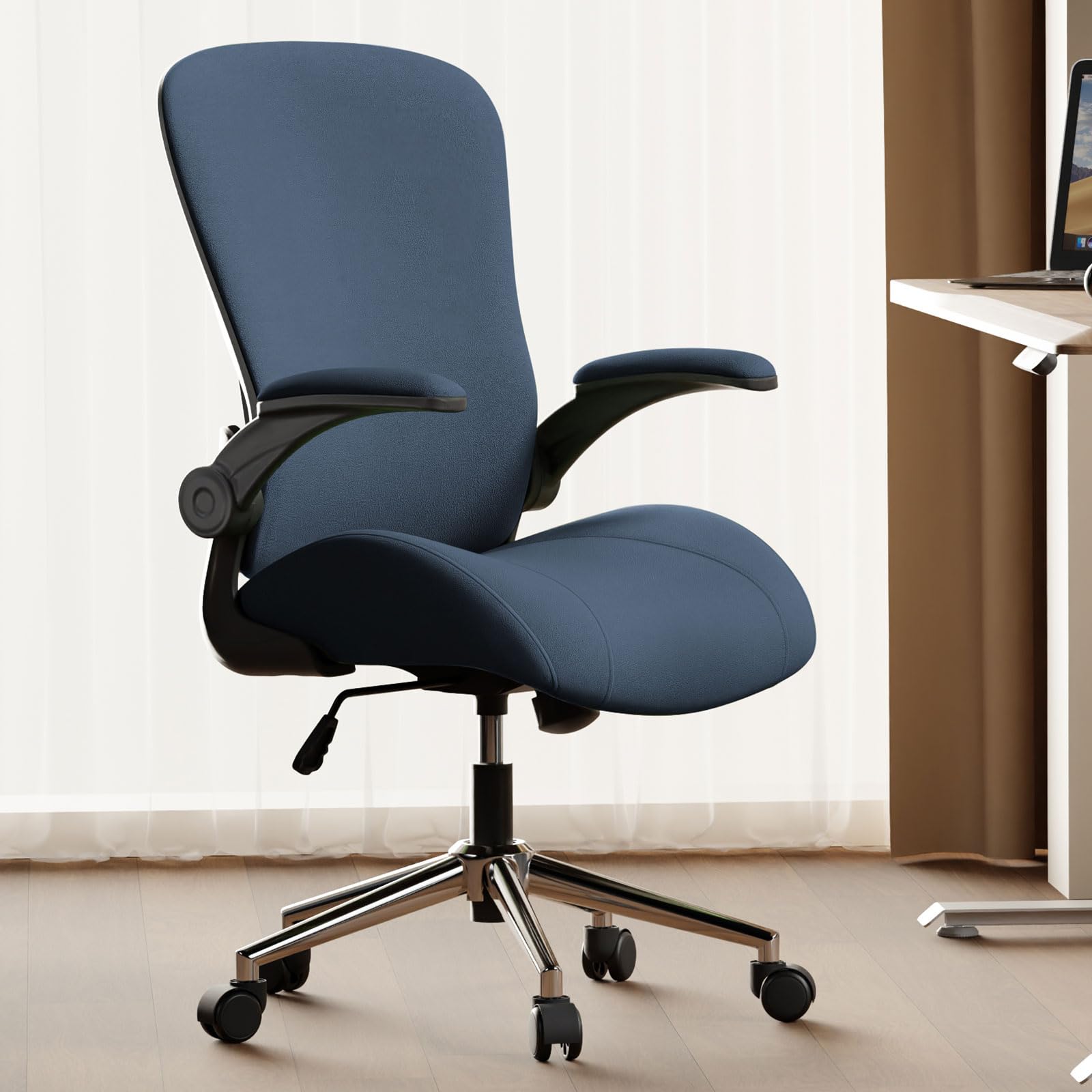 Blue Ergonomic Office Desk Chair Soft Fabric Thickened Curved seat Cushion with Adjustable Lumbar Support Perfect Blend of