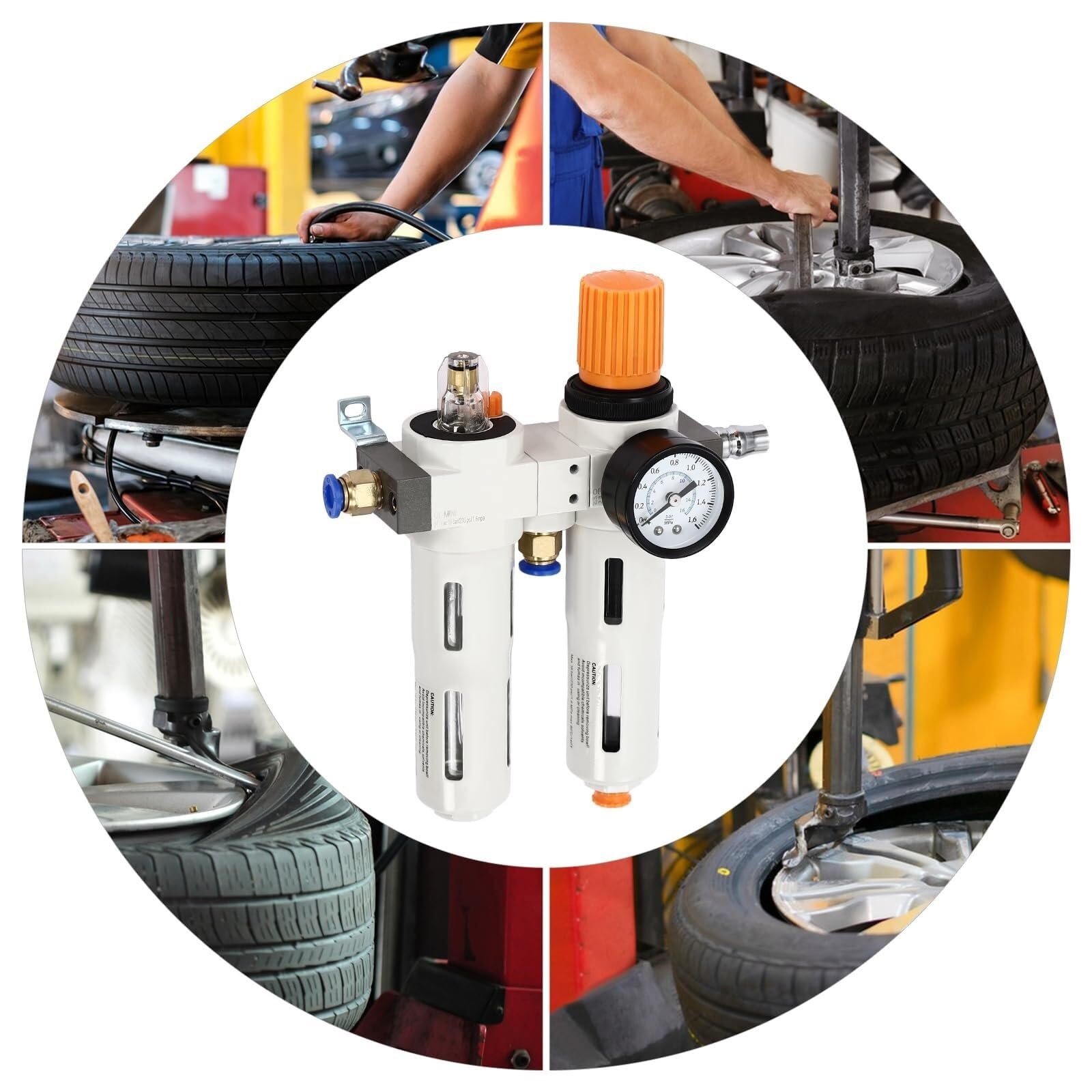 Separador de agua y aceite con compresor de aire Piezas de la máquina cambiadora de neumáticos Presionador de aire Separador de agua y aceite con manómetro Regulador Filtro de trampa Cambiador de neum