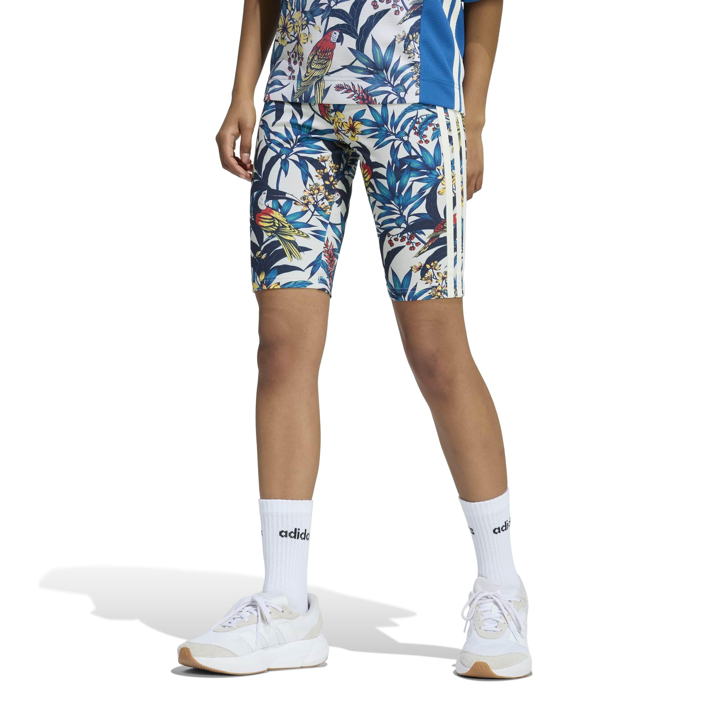 adidas Women's x FARM RIO BIKE SHORTS, talc/st fade gold/cream white, XXS