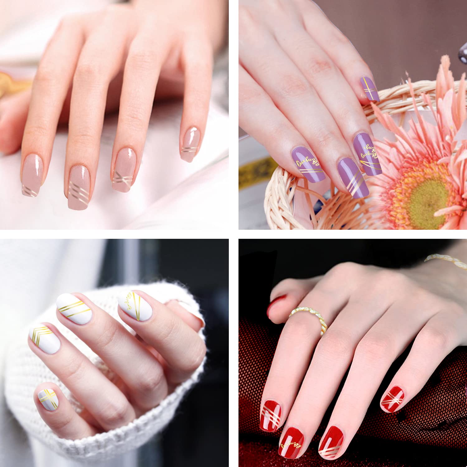 ab gel 18 pcs Gel Nail Polish Kit, Include 6 pcs Metal Line Nail Stickers,16 Colors Soak Off UV LED Nail Gel Pastel Collection with Base and Top Coat Manicure Nail Art Salon