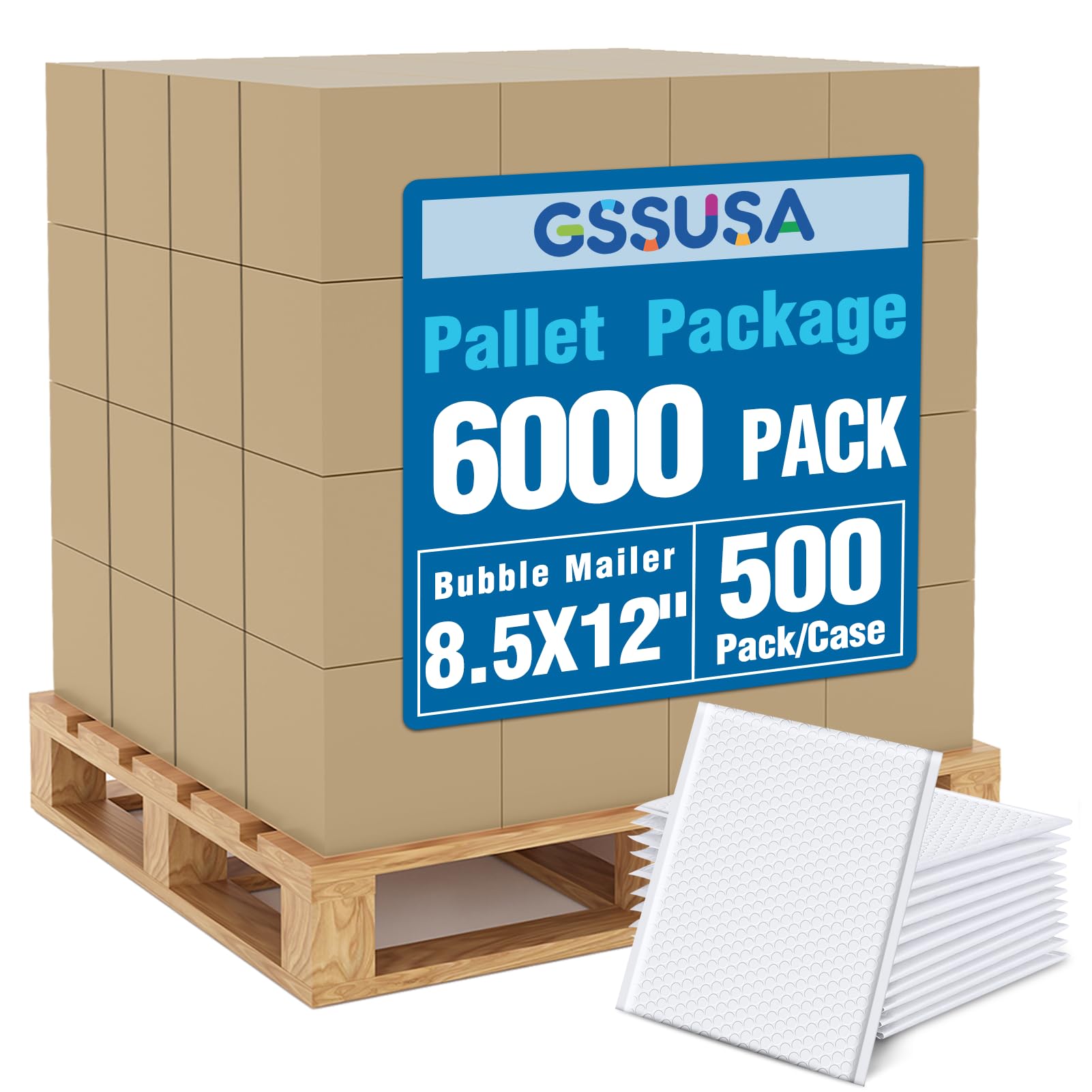 GSSUSA White Bubble Mailers 8.5x12 Padded Envelopes 1 Pallet Pack of 6000