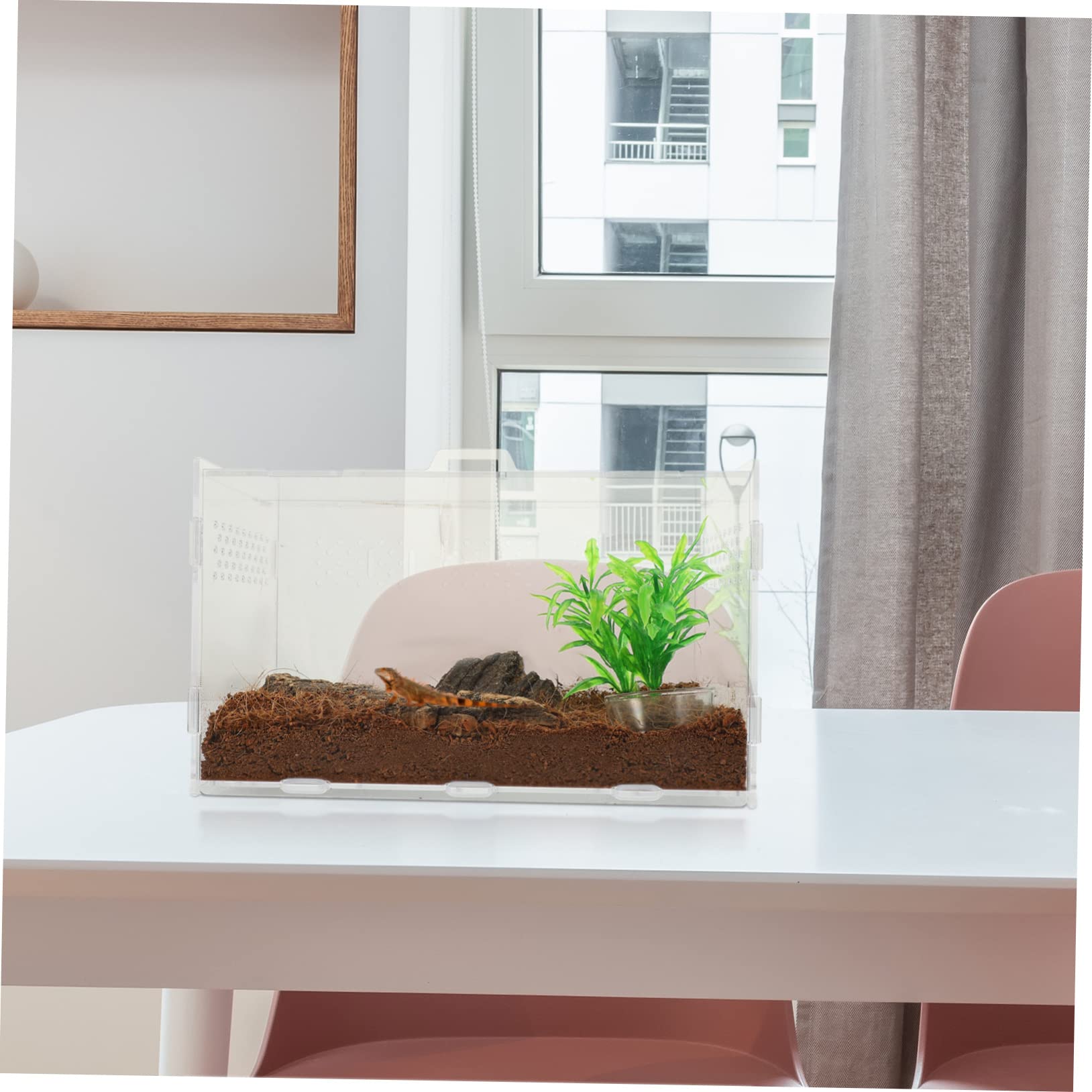 SOIMISS Reptilien Terrarium Transparente Aufzuchtbox für Frösche und Kleine Reptilien Belüftete Terrarienbox mit Teiligem Zubehör
