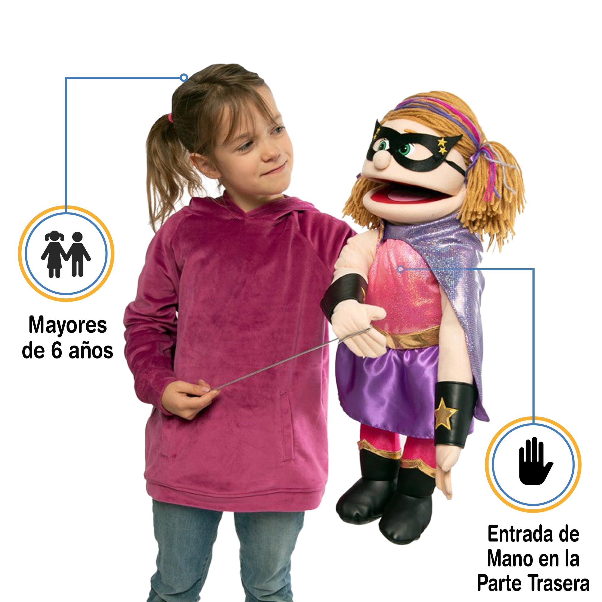 Marioneta estilo ventrílocuo, de 63,5 cm, de durazno, de cuerpo entero.