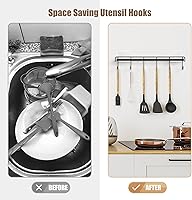 Vista 3 de Utensil Hooks Wall Utensil Holder Rail with 6 Hooks Kitchen Utensils Hanger No Drilling Wall Mounted Adhesive Utensil Hooks for Kitchen, Bathroom