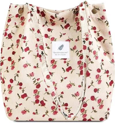 Canvas Tote Bag for Women, Large Capacity Corduroy Quilted Tote Bag with Inner Pockets, Durable Stylish ,Reusablee
