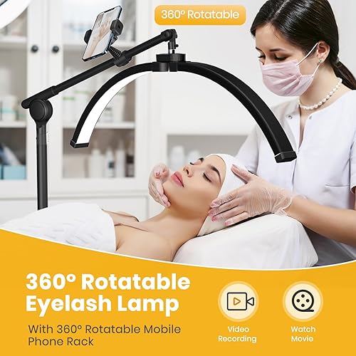 Miniatura 3 de LASTAR Luz de pestañas Half Moon  Lámpara de pie esteticista LED con brillo ajustable, iluminación cálida a fría y soporte para teléfono  Luz