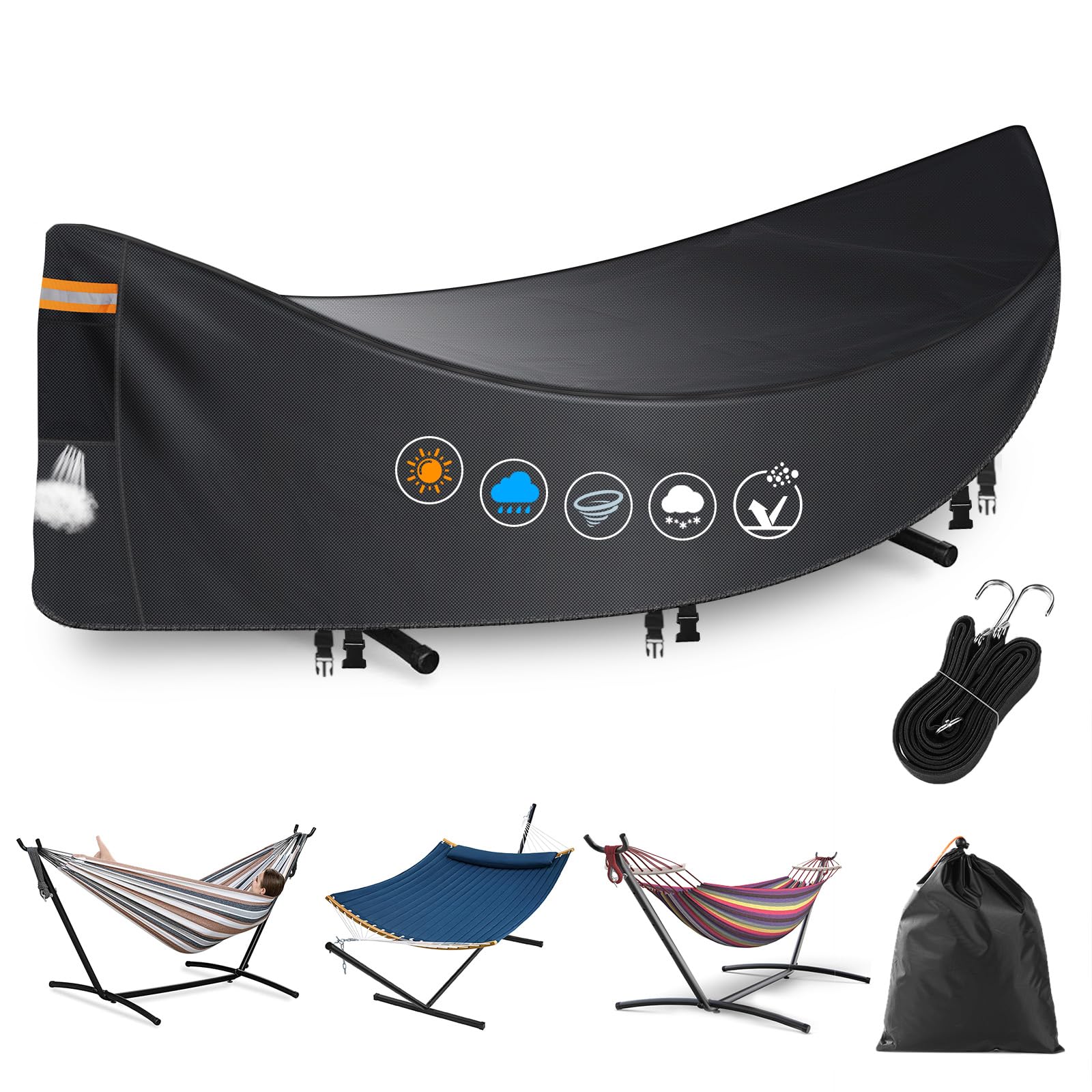 Housse de hamac imperméable, housses de hamac robustes 420D pour l'extérieur, housse de protection anti-poussière pour hamac respirante avec ouverture d'aération, bande imperméable, 3 boucles