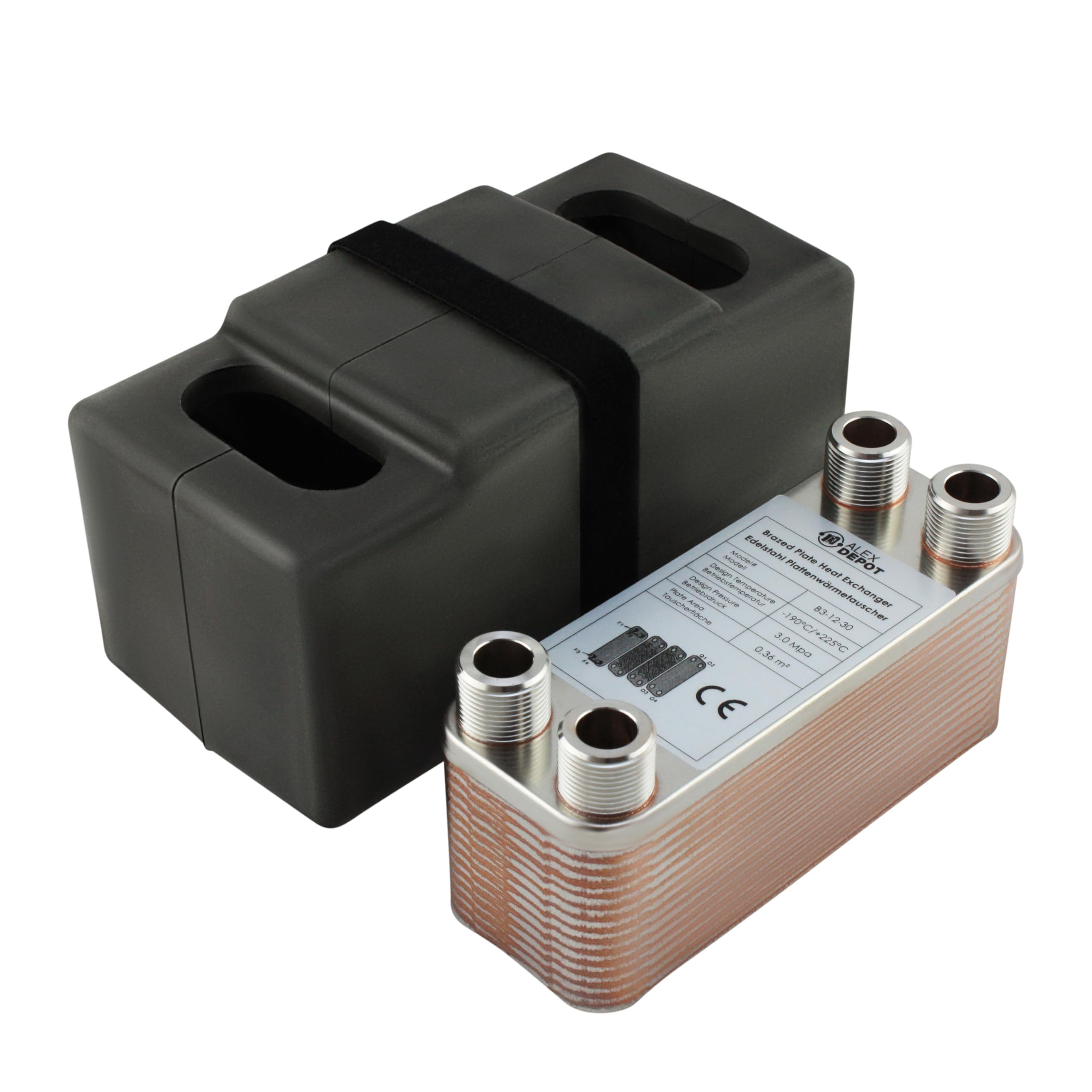 Échangeur de plaque en acier inoxydable + isolation B3-12-30 avec connecteur 4 x 3/4" Chauffage solaire 65 kW (PWT+Iso)