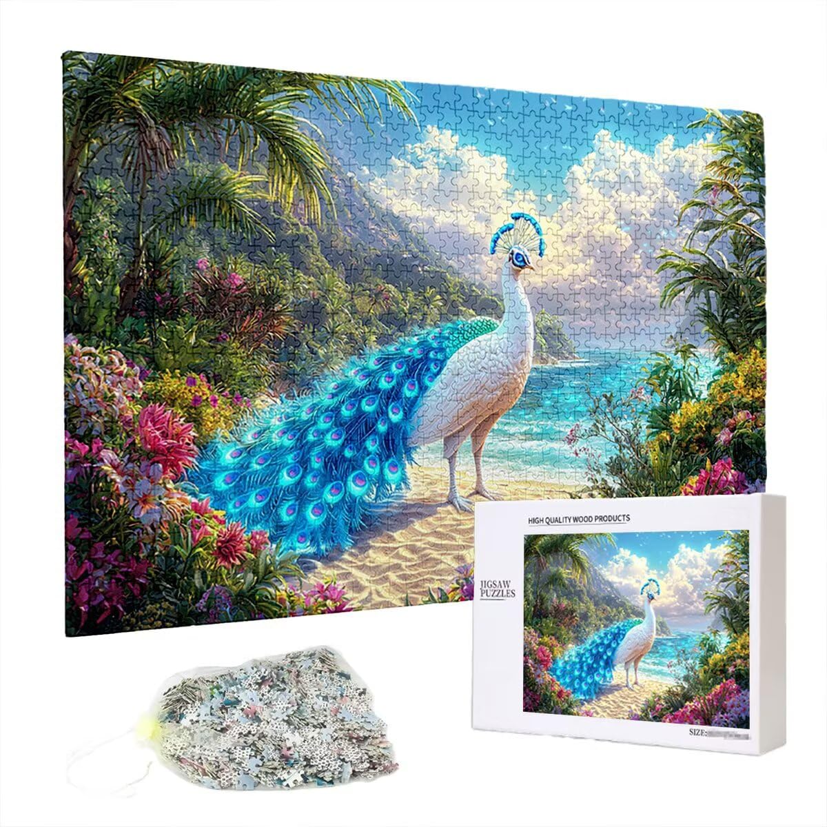 Puzzle 2000 elementów dla dorosłych, paw, 2000 elementów, z pudełkiem na prezent, drewniane puzzle dla dorosłych z naturalnym drewnem, prezenty dla kobiet, prezenty dla mężczyzn, duże drewniane puzzle