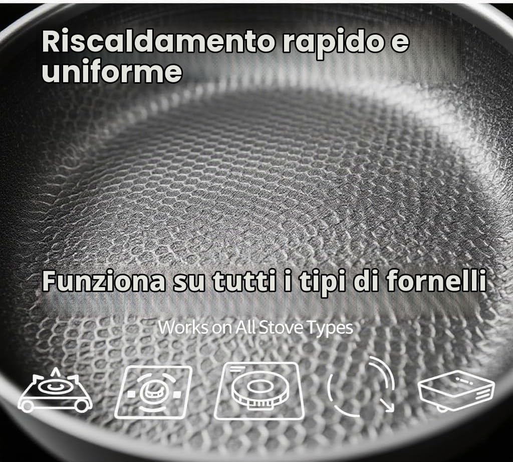 Generico Padella titanio con spatola, wok antiaderente martellato in titanio Nutrition per cucinare, non rivestita, padella Pro induzione, per cucina e campeggio (Con Coperchio, 32cm)