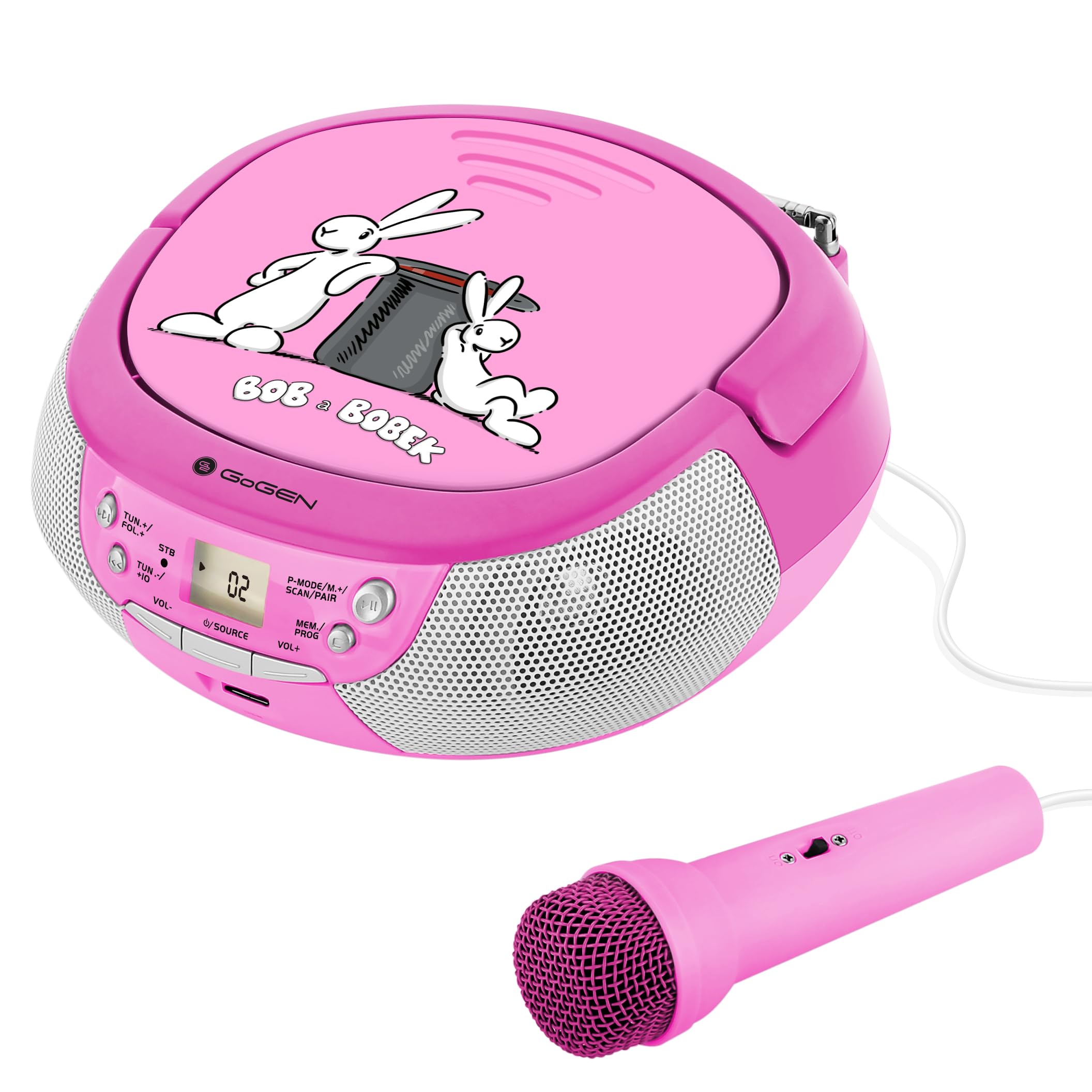 GOGEN Karaoke CD-Player I Bluetooth I USB Port I Karaokemikrofon I Kopfhöreranschluss I Karaokeplayer I Pink