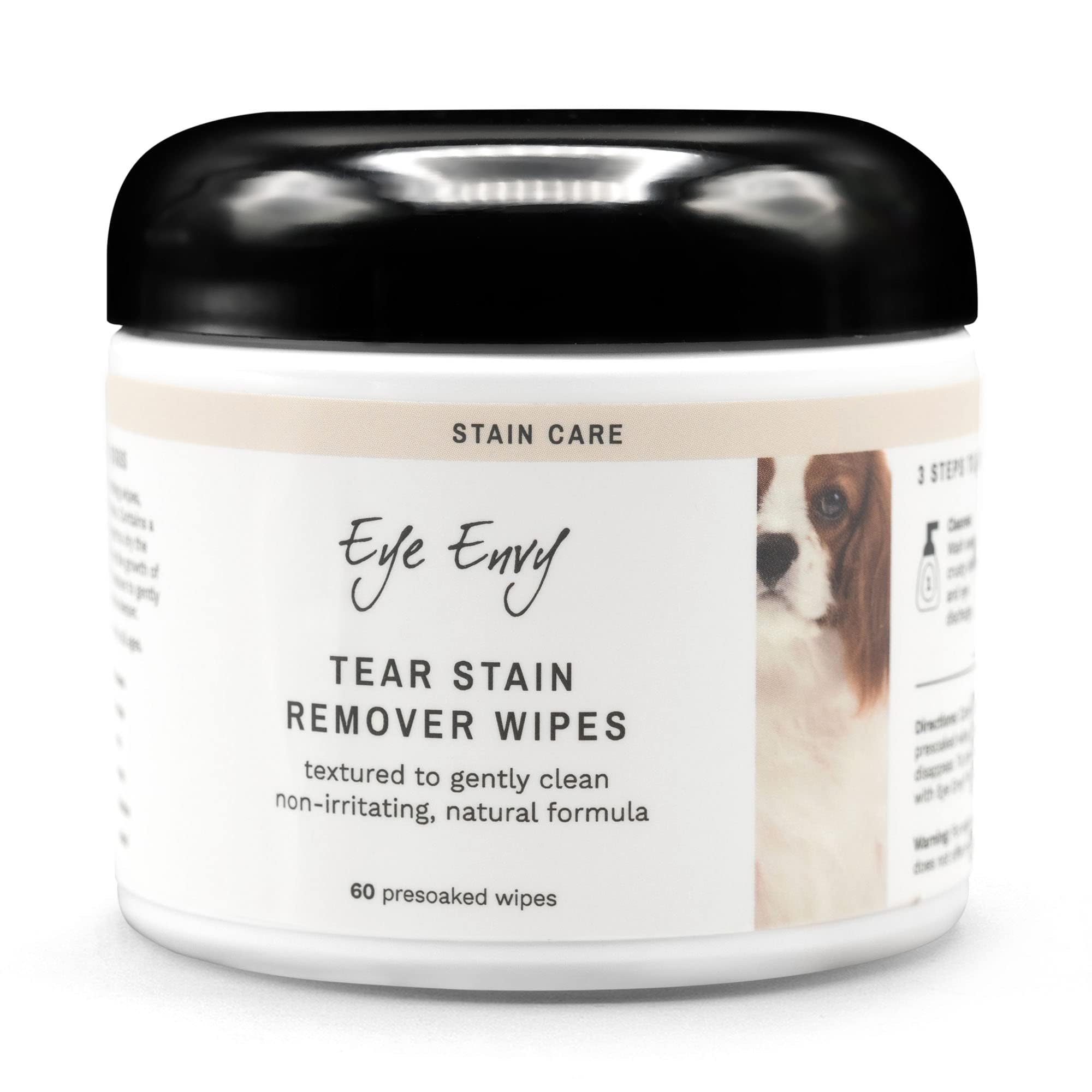 Tear Stain Wipes for Dogs | Textured to Gently Clean | Presoaked in 100% Natural Formula | Recommended by AKC Breeders, Vets, Groomers | Treats The Cause of Staining | 60 Count