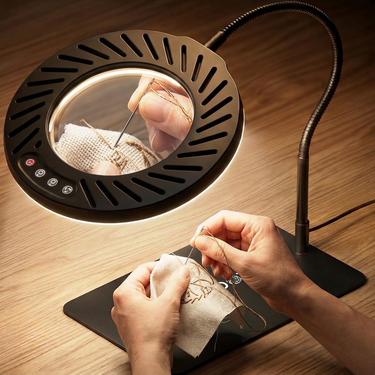 ARTDOT 10X Magnifying Glass with Light and Stand, 144 LEDs Desk Lamp with 5 Colour Temperatures and 9 Levels Adjustable Brightness for Diamond Art Accessories Hobbies Crafts Reading Close Work