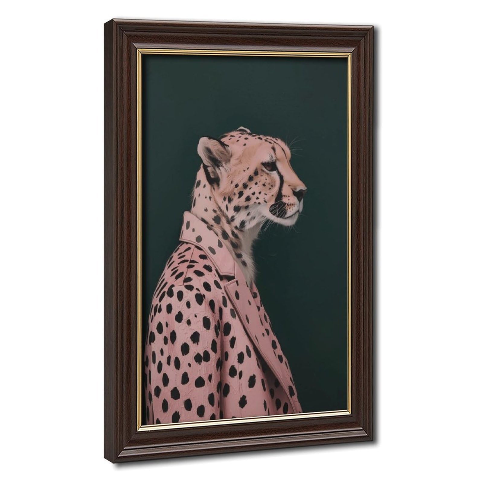 Bareronor Mokume Gane Frame-Style Pink Green Cheetah Canvas Poster For Home Decor Gift
