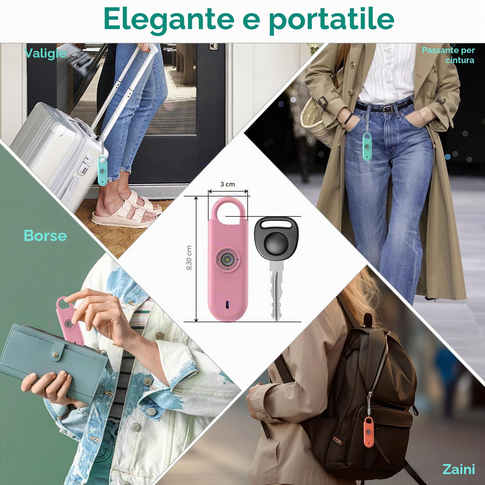 Fauxomor Allarme Personale per Donna, 3 Pezzi 140dB Portachiavi Autodifesa con Avviso di Batteria Scarica e Luce Stroboscopica, Kit Difesa Antiaggressione per Bambini/Ragazze/Anziani(Rosa+Blu+Nero)
