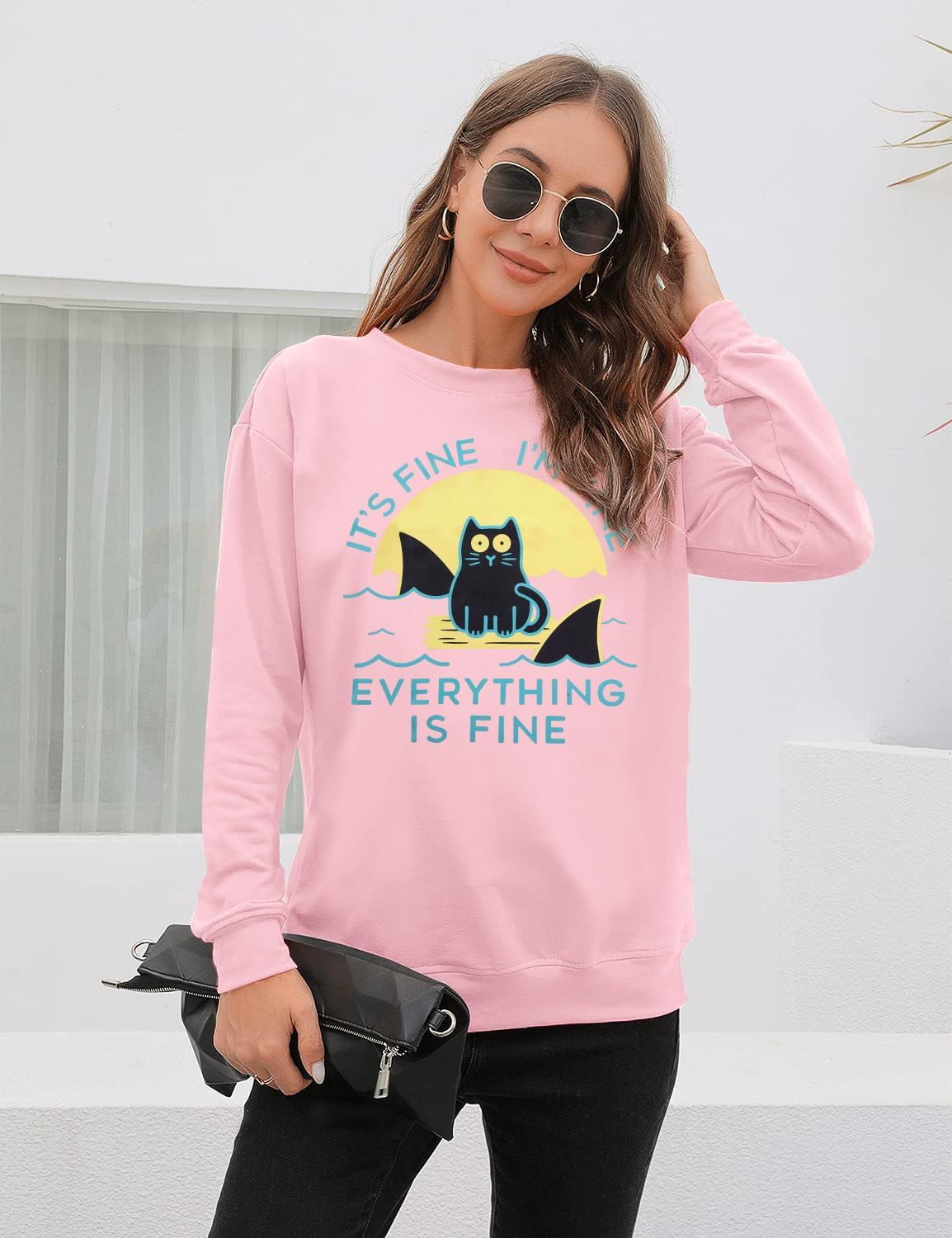 VILOVE Funny Sweatshirts for Women It‘s Fine I’m Fine Everything is Fine Shirts Inspirational T-Shirt Cute Sayings Tee Tops