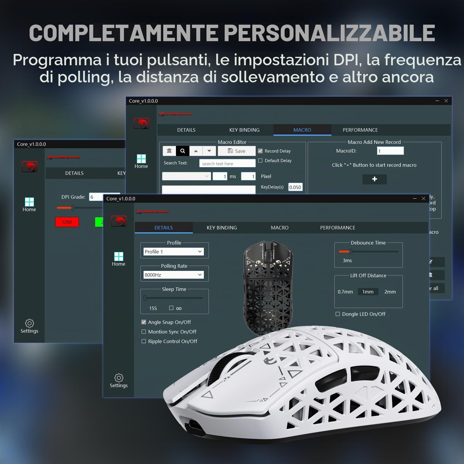 MAMBASNAKE M5 Ultra Carbon Fiber Mouse da Gioco Wireless 8000Hz con Fino a 42000 DPI, 39g Ultraleggero, Sensore PAW3950MAX, Chip Nordic 52840, 2,4GHz Wireless/BT/Cablato, per PC/Xbox/PS/Mac - Bianco A