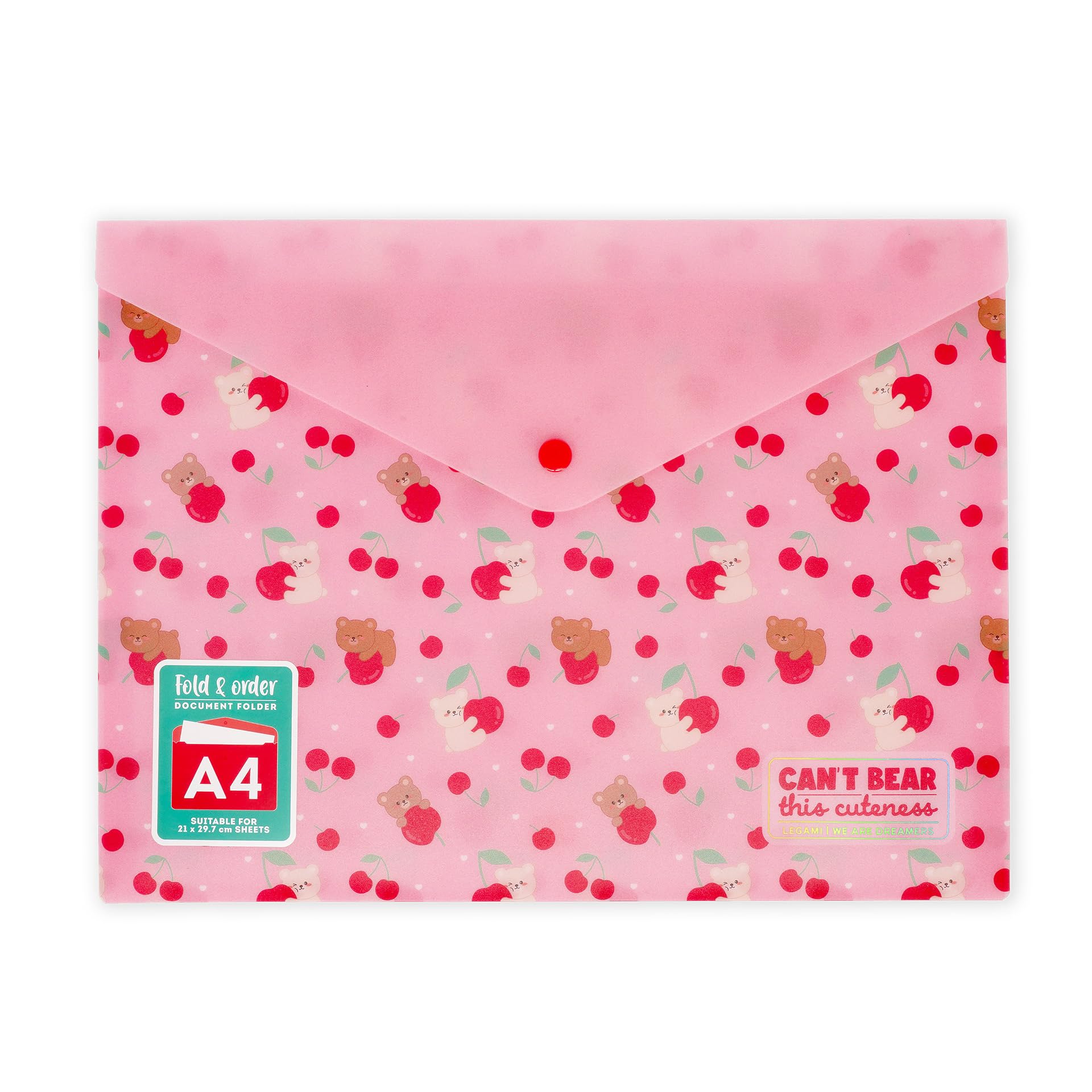 LEGAMI Fold & Order Document Folder - Teddy Bear - Cherry