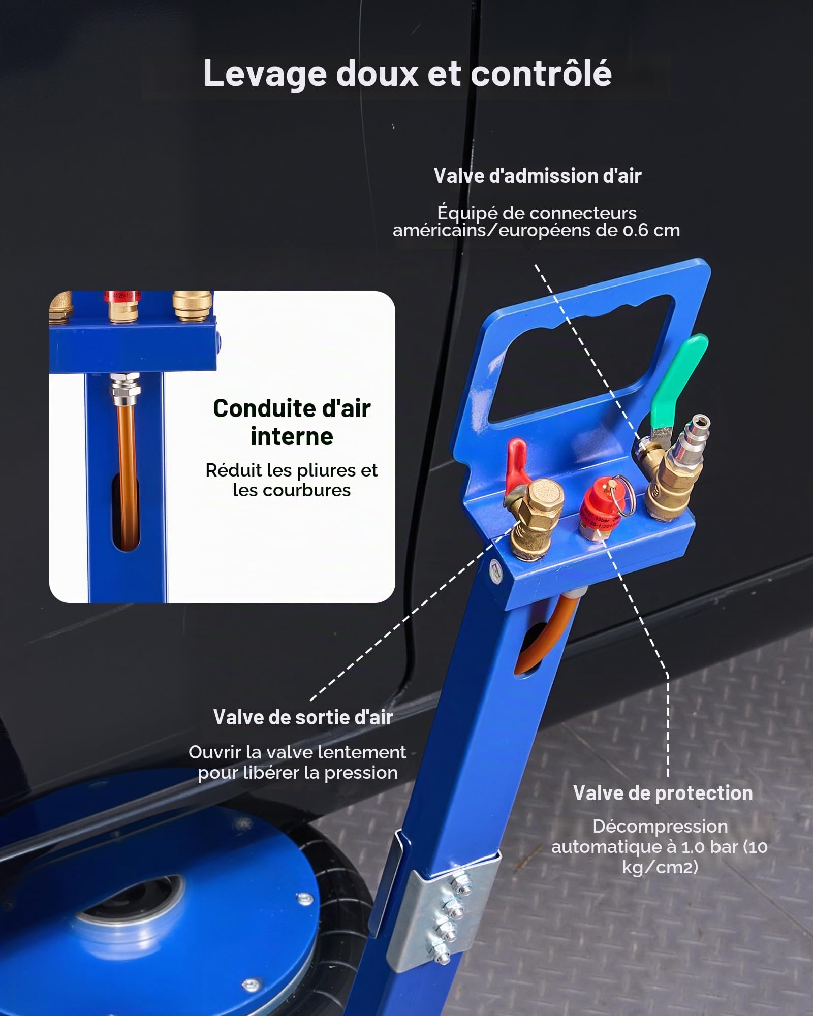 VEVOR Cric Pneumatique 6 T, Cric de Levage Pneumatique Capacité jusqu'à 673 mm avec Colonne de Rehausse, 4 Coussins d'air, Levage Rapide, Poignée Réglable, pour Réparation Voiture SUV Atelier Garage