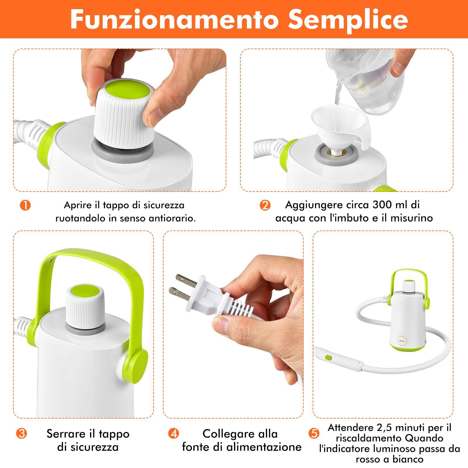 RELAX4LIFE Limpiador a vapor portátil de 1000 W, limpiador multiusos con 10 accesorios, depósito de agua de 300 ml, para suelo de moqueta, cortinas, asientos de coche, cocina, baños (300 ml, verde)