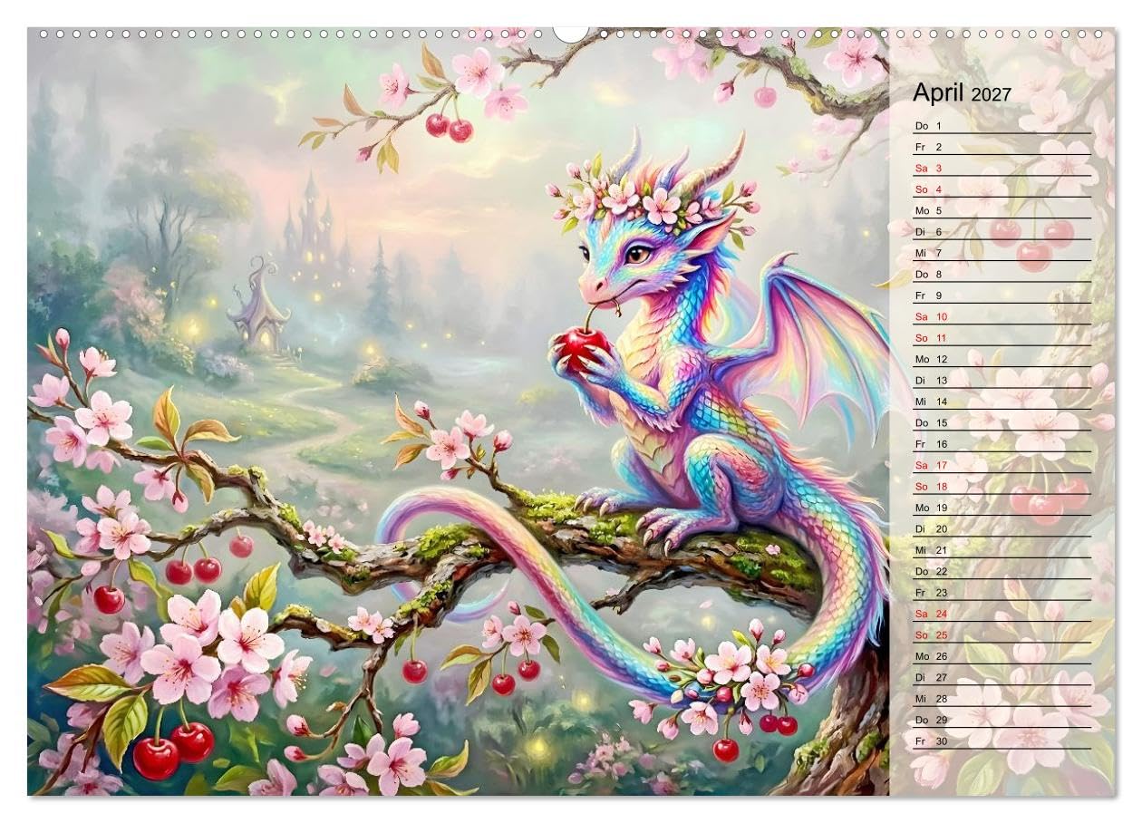 CALVENDO · Diebische Drachenmädchen (Kalender 2027) | DIN A2 Querformat · Wandkalender · Freche Naschmomente im geheimen Obstgarten
