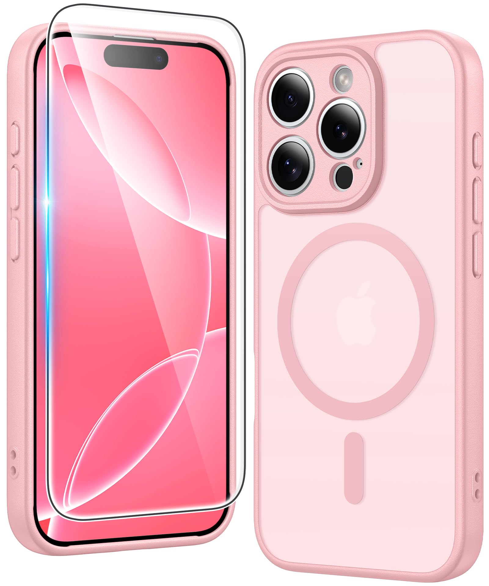 FNTCASE for iPhone 16 Pro-Max Case Compatible with Magsafe Matte Phonecase | Screen Protector, Military Grade Drop Protection, Slim Magnetic Phone Cases, Shockproof Bumper, Translucent Cell Cover