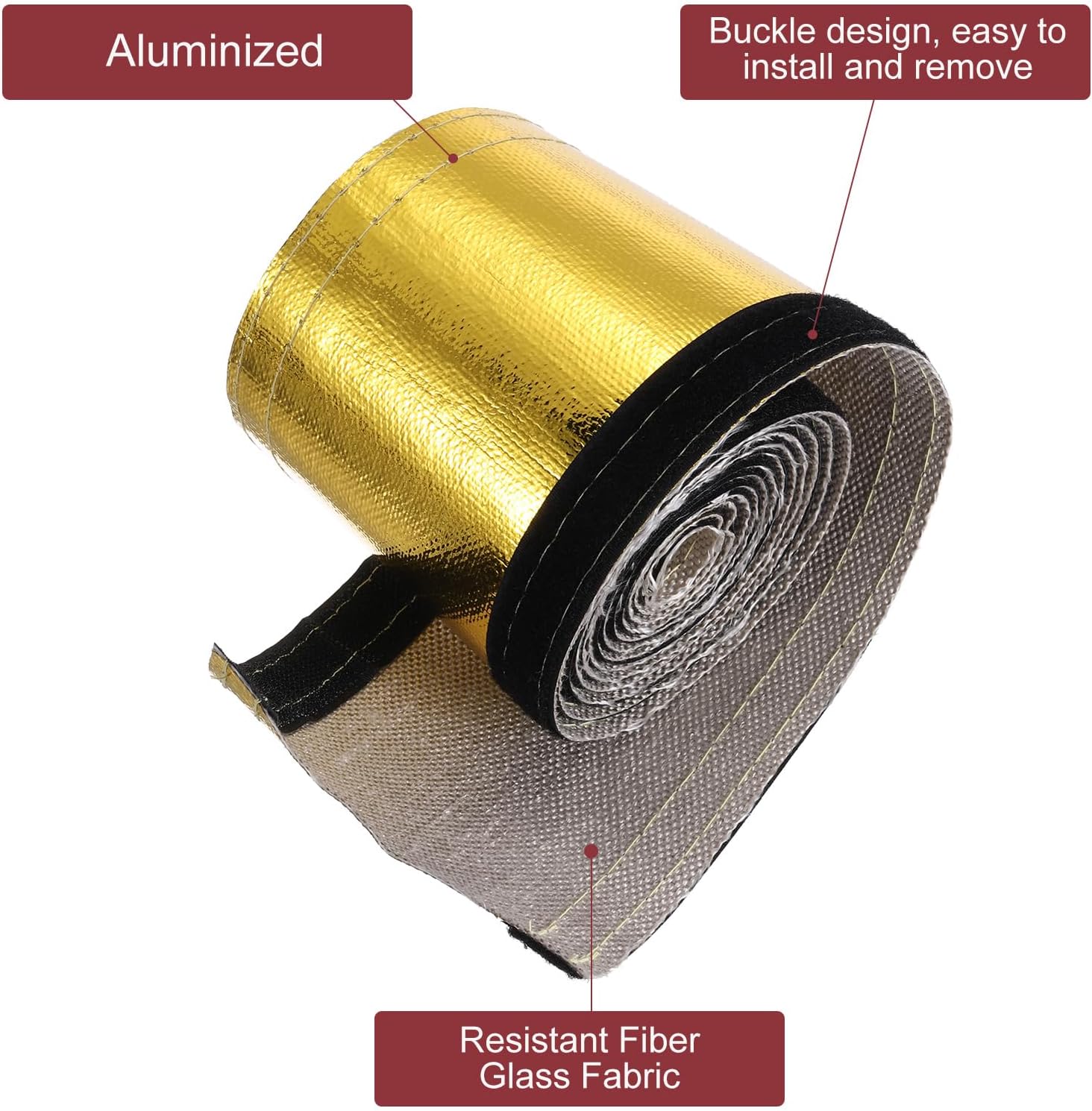 MECCANIXITY Heat Shroud Sleeve Aluminized Gold Sleeving 40mm 1+1/2 Inch ID x 300cm 10FT Heat Cable Sleeving for Hose Wire Heat Protection with Hook&Loop,10PCS Stainless Steel Ties