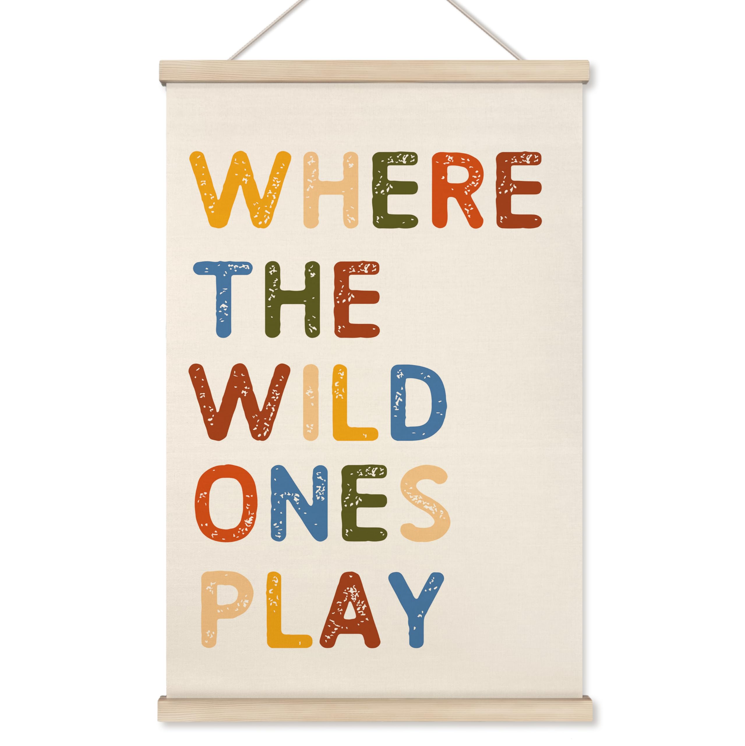 HRQKOWhere The Wild Ones Play Poster Hanger Frame, Playroom Decor, Playroom Sign, Playroom Wall Art with Wooden Frames, Play Sign Hanging Banner Decor for Playroom Toddler Kids Room, 16x24 Inch